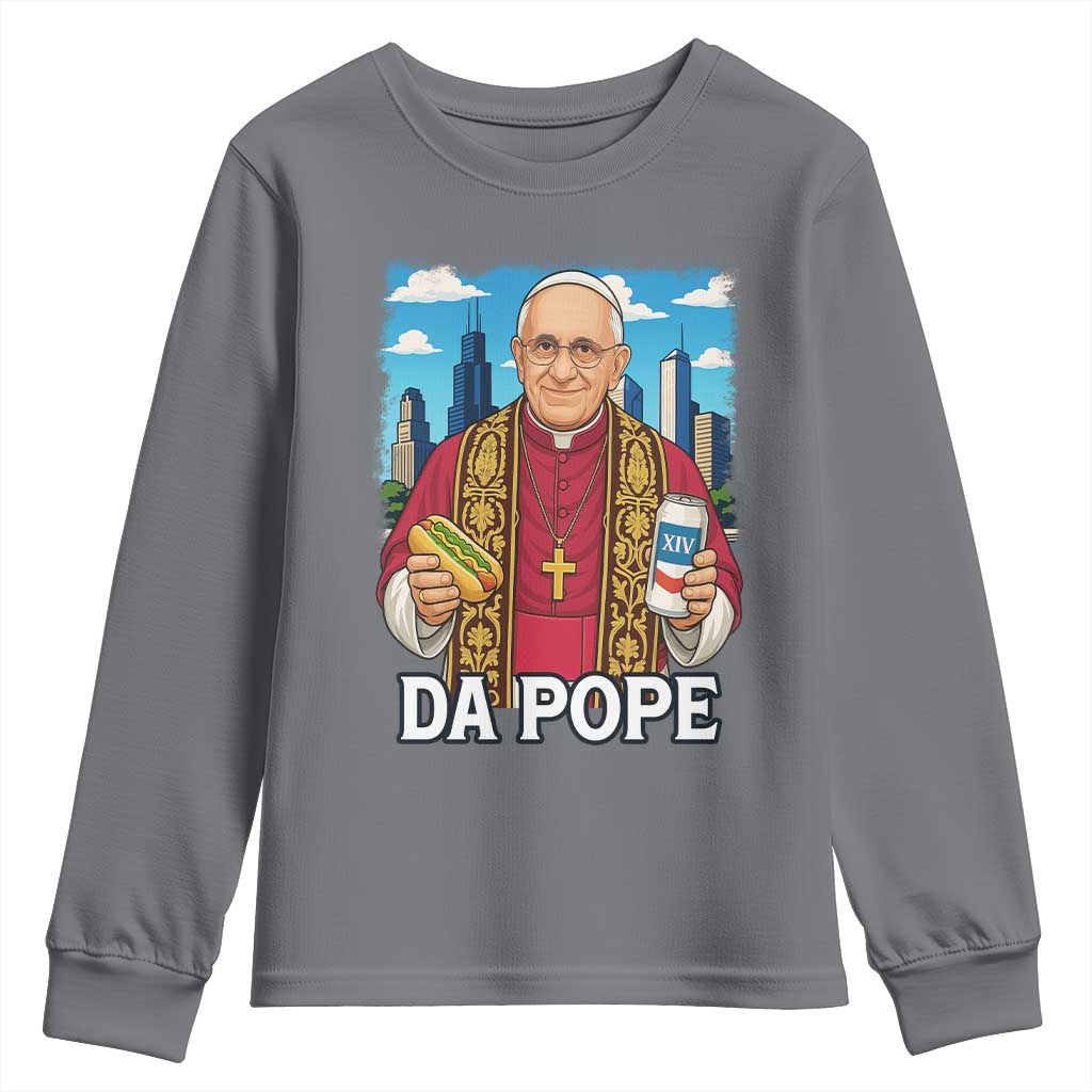 Funny Da Pope Leo XIV Youth Sweatshirt 267th Pope Chicago Hot Dog and Beer