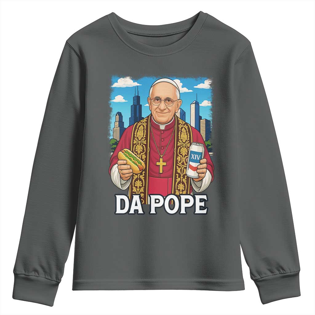 Funny Da Pope Leo XIV Youth Sweatshirt 267th Pope Chicago Hot Dog and Beer