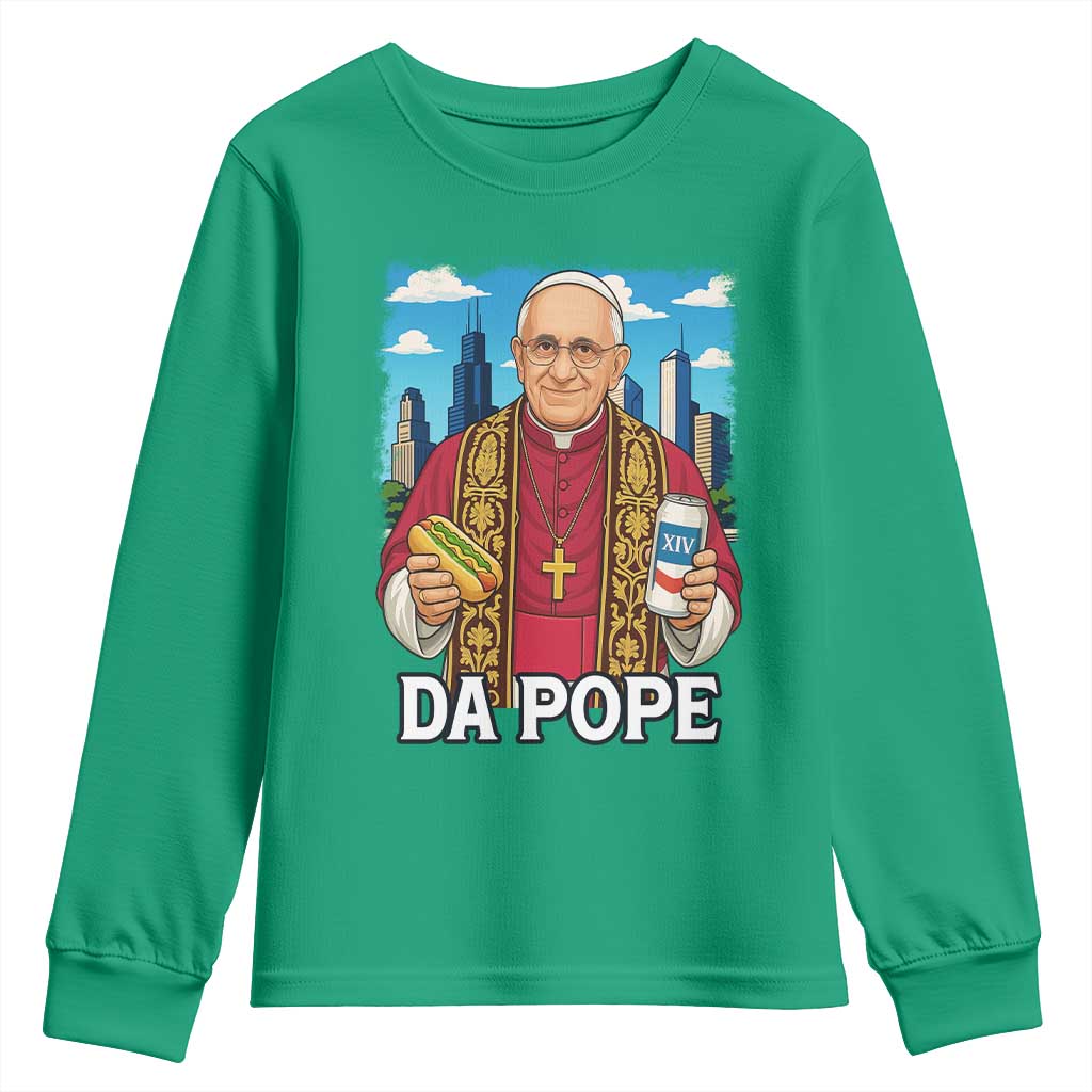 Funny Da Pope Leo XIV Youth Sweatshirt 267th Pope Chicago Hot Dog and Beer