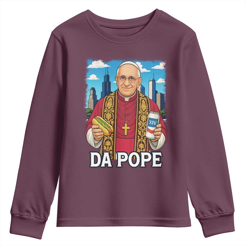 Funny Da Pope Leo XIV Youth Sweatshirt 267th Pope Chicago Hot Dog and Beer