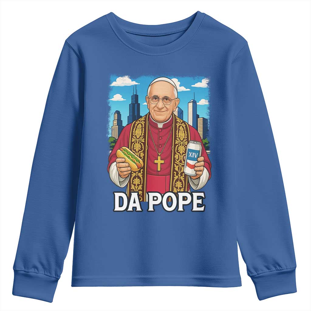 Funny Da Pope Leo XIV Youth Sweatshirt 267th Pope Chicago Hot Dog and Beer