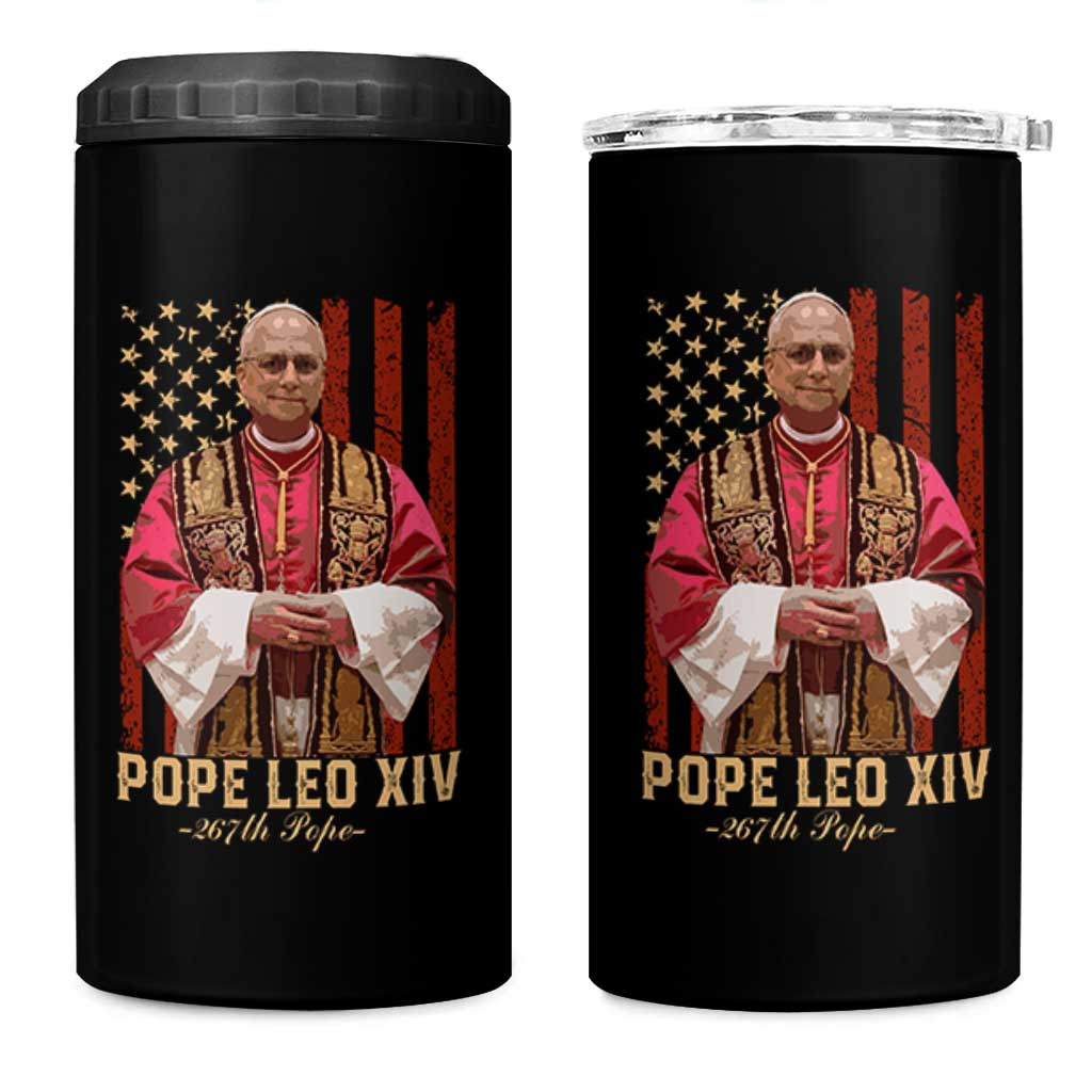 Vintage Pope Leo XIV 4 in 1 Can Cooler Tumbler 267th Pope American Flag