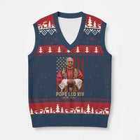 Vintage Pope Leo XIV V-Neck Knit Sweater Vest 267th Pope American Flag - Wonder Print Shop