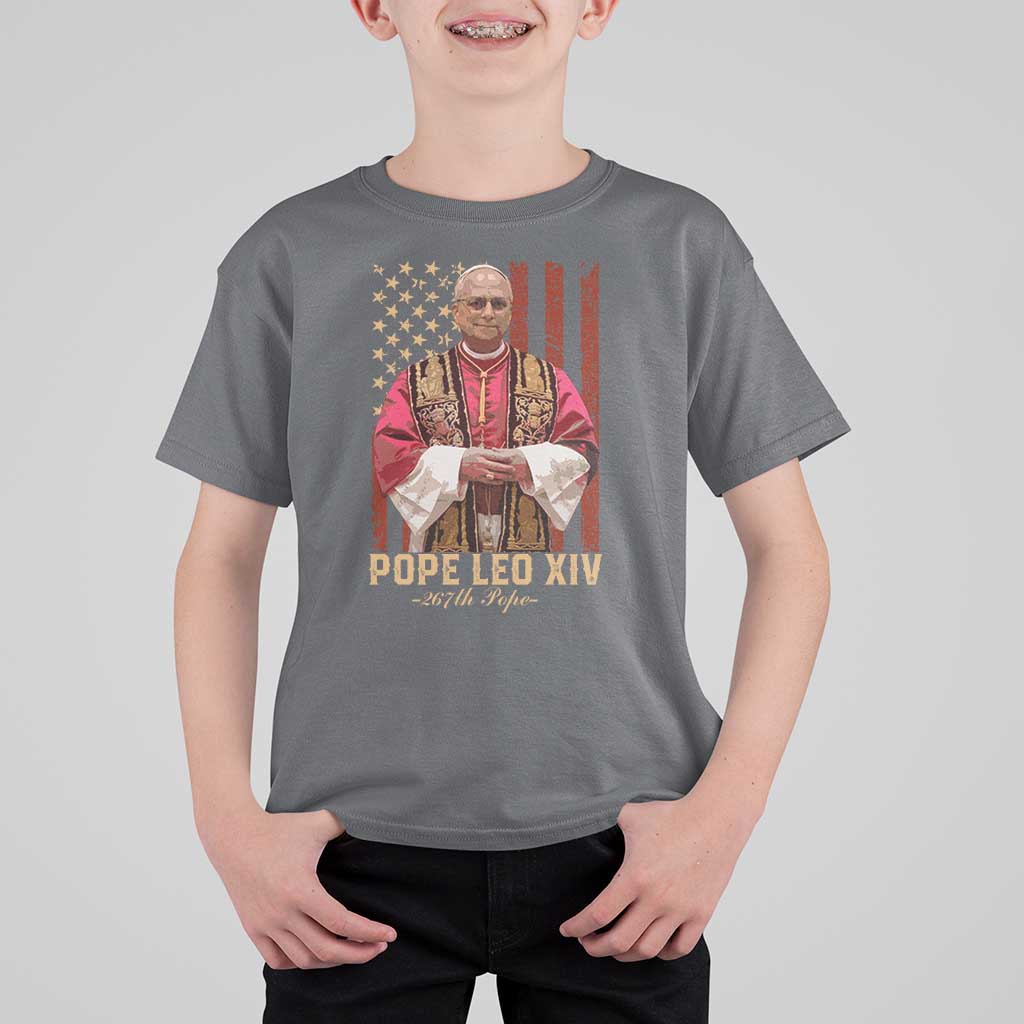 Vintage Pope Leo XIV T Shirt For Kid 267th Pope American Flag