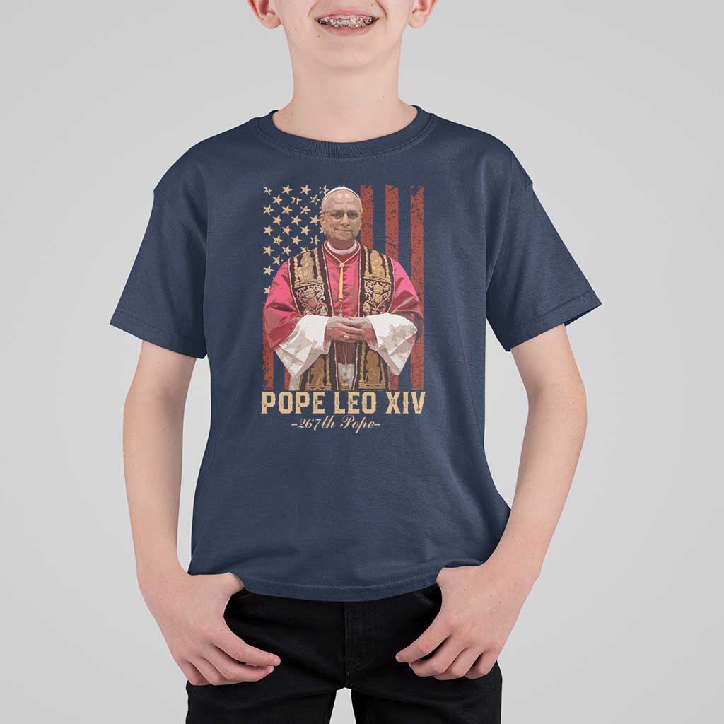 Vintage Pope Leo XIV T Shirt For Kid 267th Pope American Flag