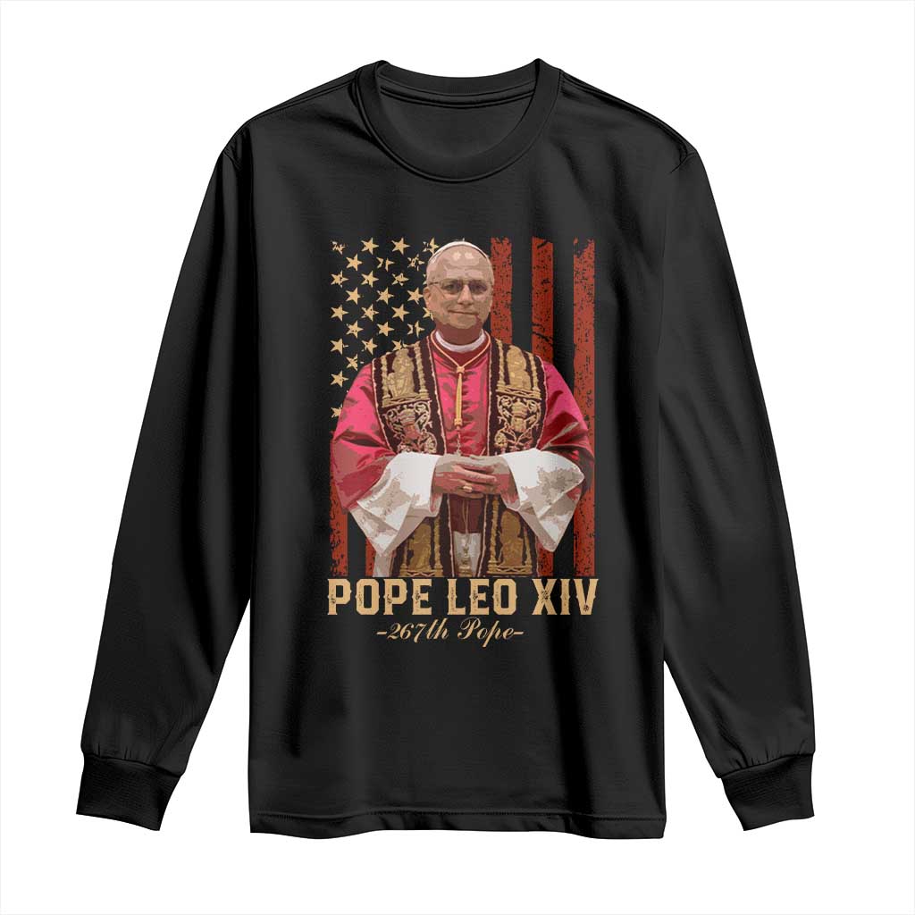Vintage Pope Leo XIV Long Sleeve Shirt 267th Pope American Flag