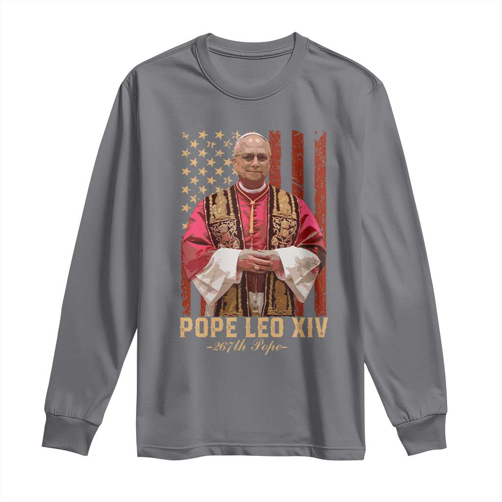Vintage Pope Leo XIV Long Sleeve Shirt 267th Pope American Flag