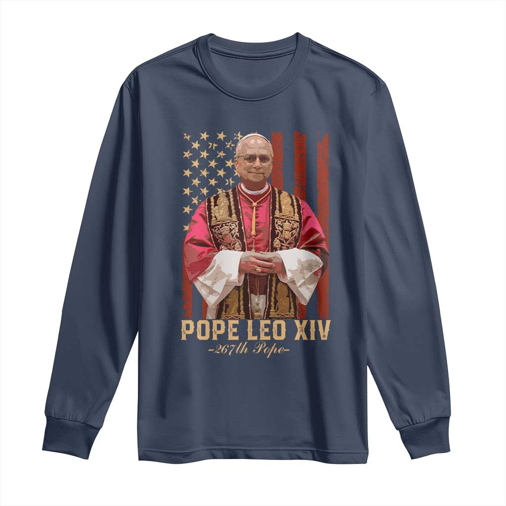 Vintage Pope Leo XIV Long Sleeve Shirt 267th Pope American Flag