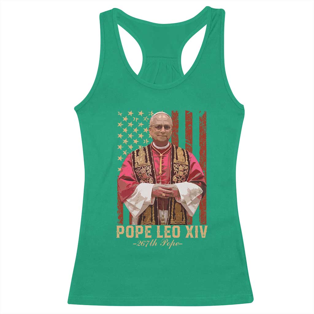Vintage Pope Leo XIV Racerback Tank Top 267th Pope American Flag