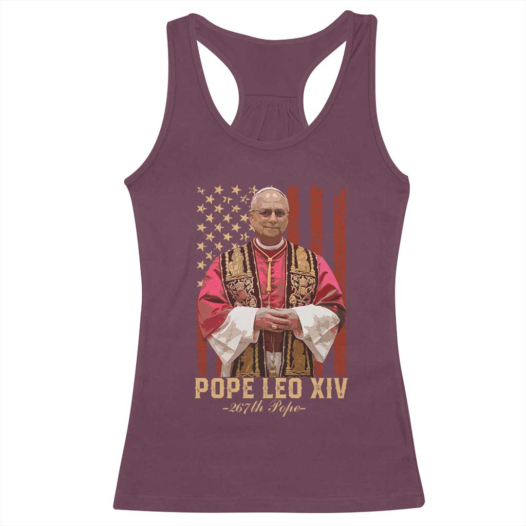 Vintage Pope Leo XIV Racerback Tank Top 267th Pope American Flag
