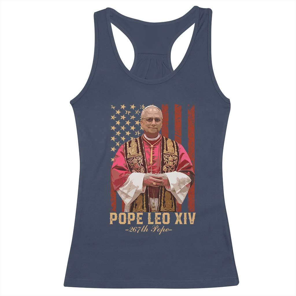 Vintage Pope Leo XIV Racerback Tank Top 267th Pope American Flag