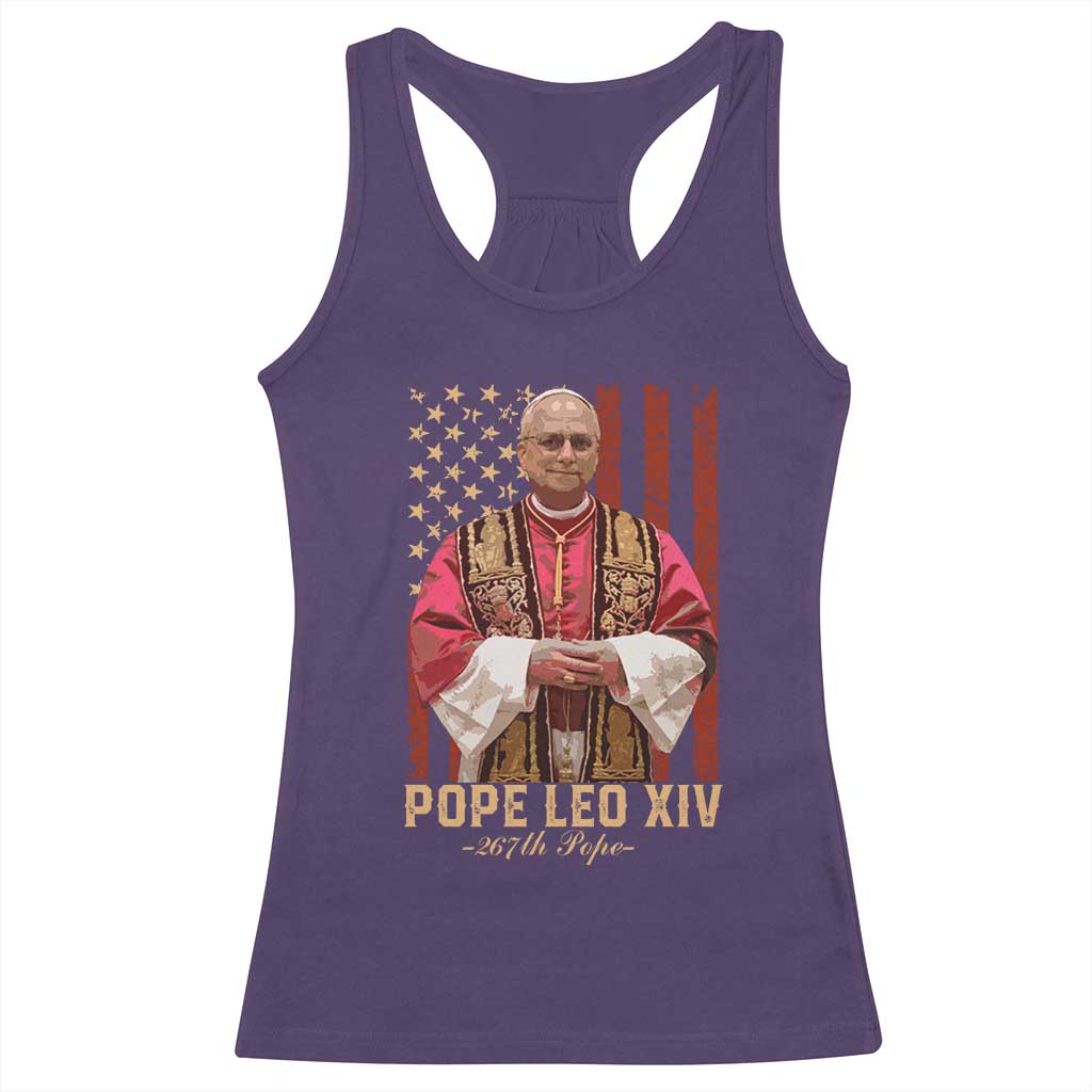 Vintage Pope Leo XIV Racerback Tank Top 267th Pope American Flag