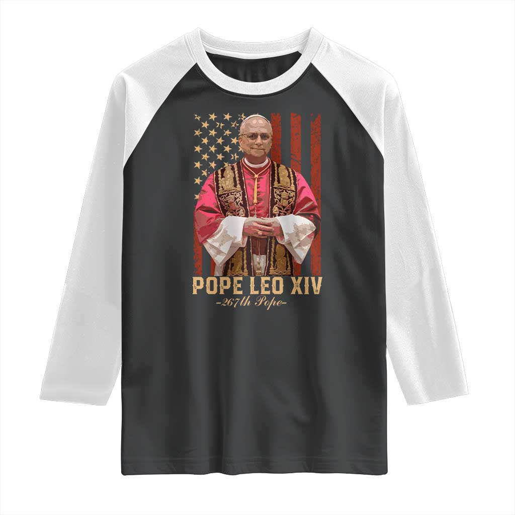 Vintage Pope Leo XIV Raglan Shirt 267th Pope American Flag