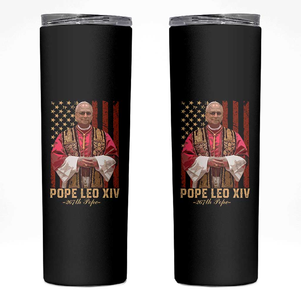 Vintage Pope Leo XIV Skinny Tumbler 267th Pope American Flag