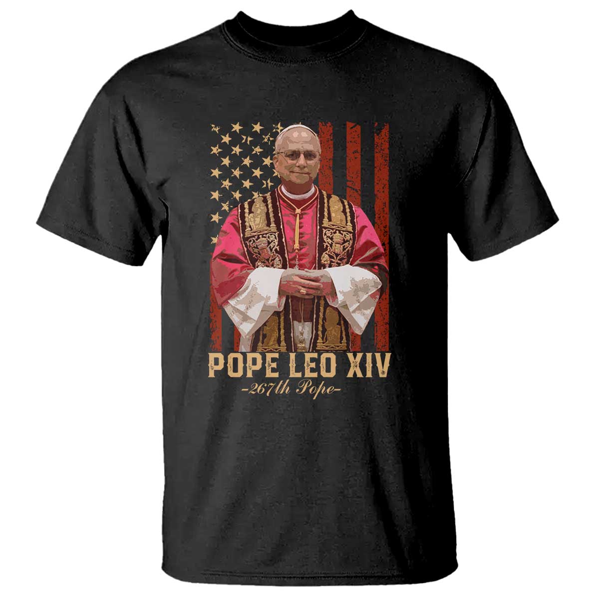 Vintage Pope Leo XIV T Shirt 267th Pope American Flag
