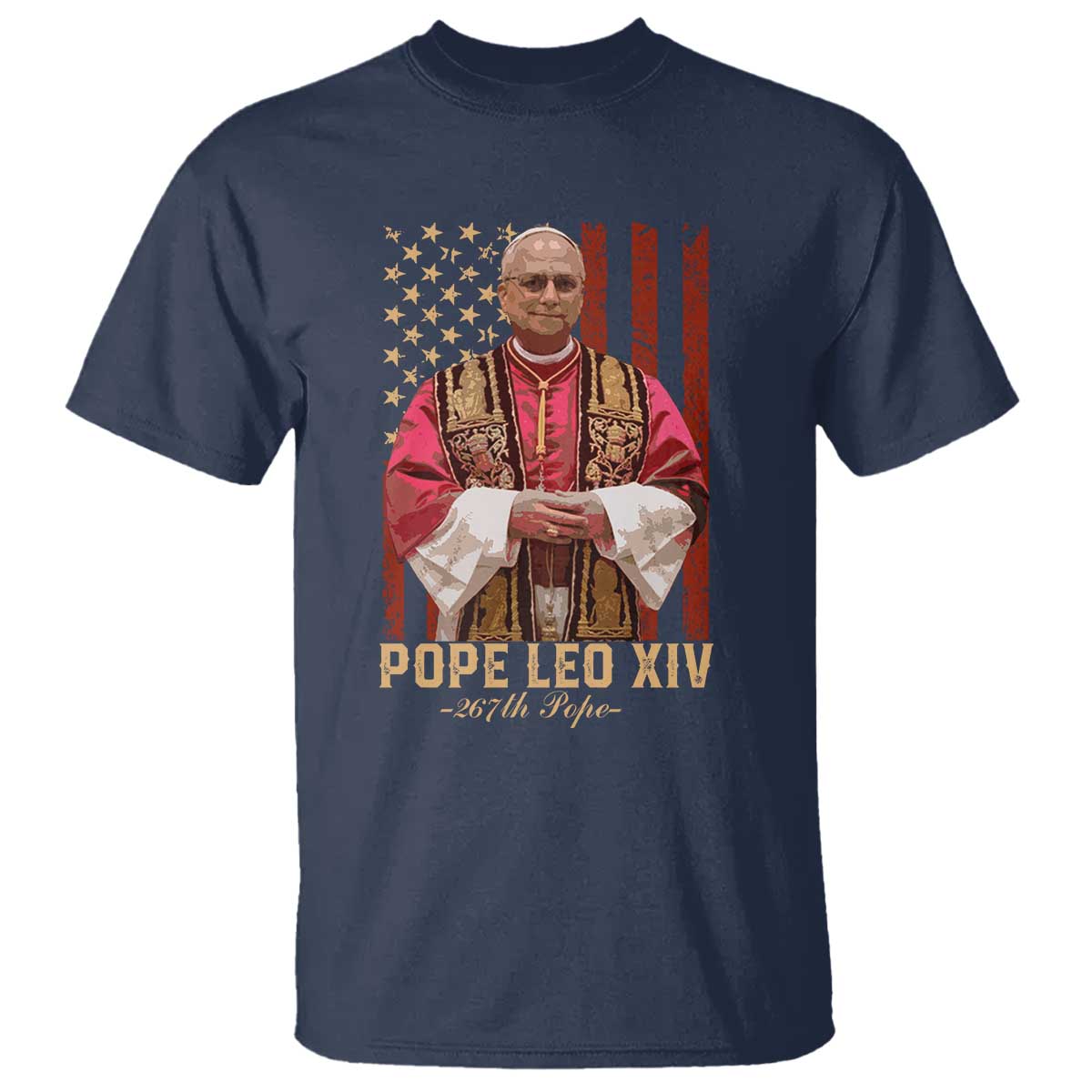 Vintage Pope Leo XIV T Shirt 267th Pope American Flag
