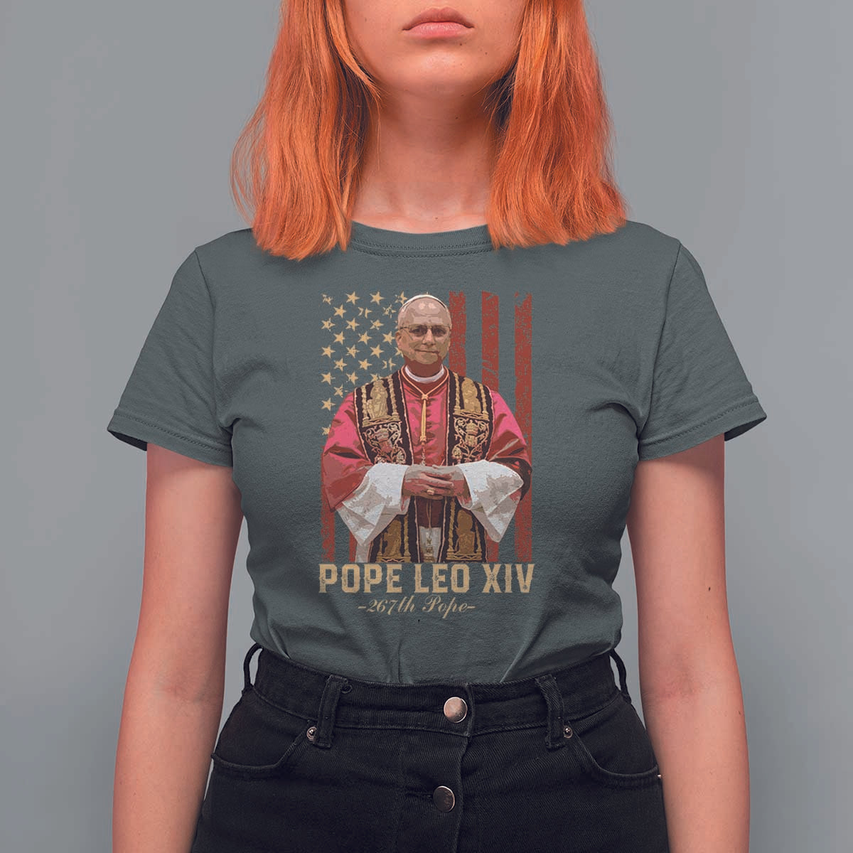 Vintage Pope Leo XIV T Shirt For Women 267th Pope American Flag