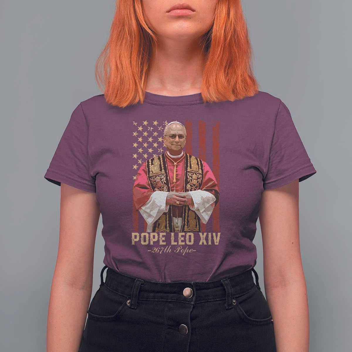 Vintage Pope Leo XIV T Shirt For Women 267th Pope American Flag