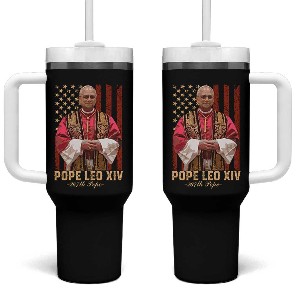 Vintage Pope Leo XIV Tumbler With Handle 267th Pope American Flag