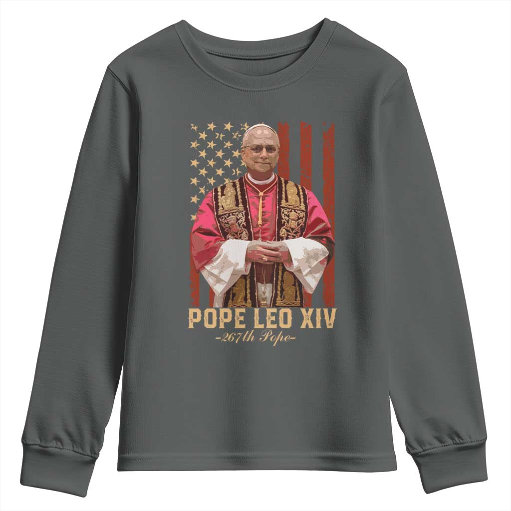 Vintage Pope Leo XIV Youth Sweatshirt 267th Pope American Flag