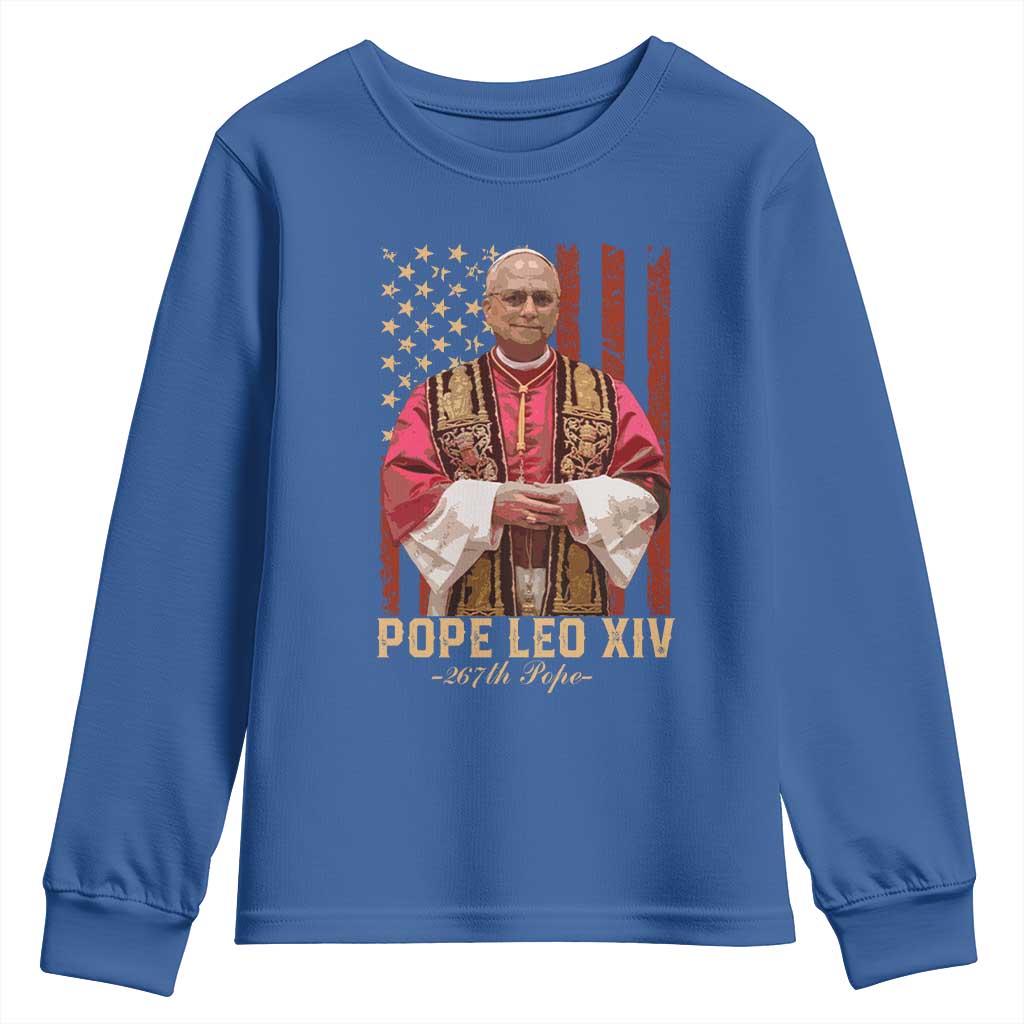 Vintage Pope Leo XIV Youth Sweatshirt 267th Pope American Flag