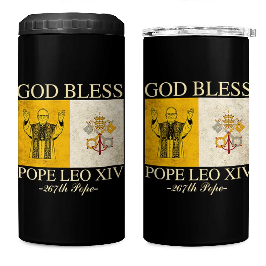 God Bless Pope Leo XIV 4 in 1 Can Cooler Tumbler 267th Pope Vatican Flag