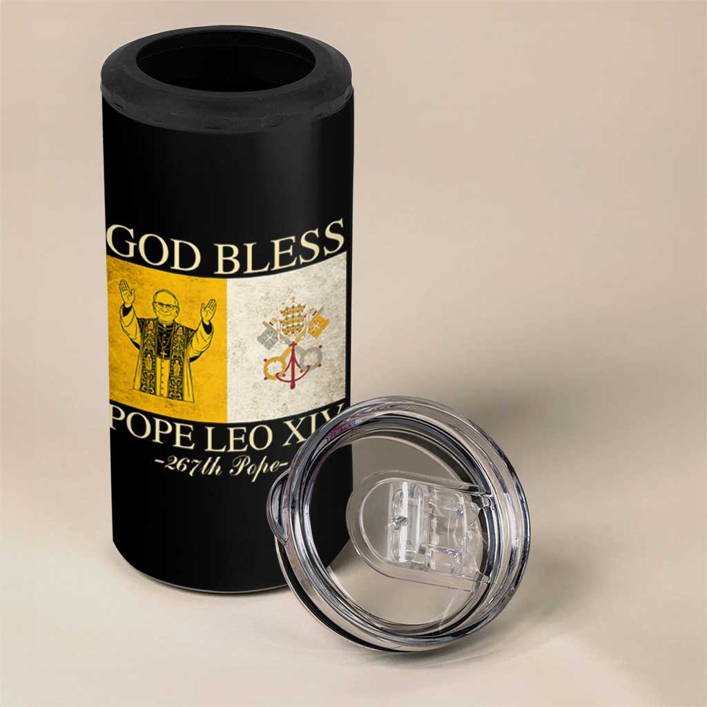 God Bless Pope Leo XIV 4 in 1 Can Cooler Tumbler 267th Pope Vatican Flag