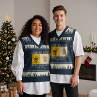 God Bless Pope Leo XIV V-Neck Knit Sweater Vest 267th Pope Vatican Flag - Wonder Print Shop