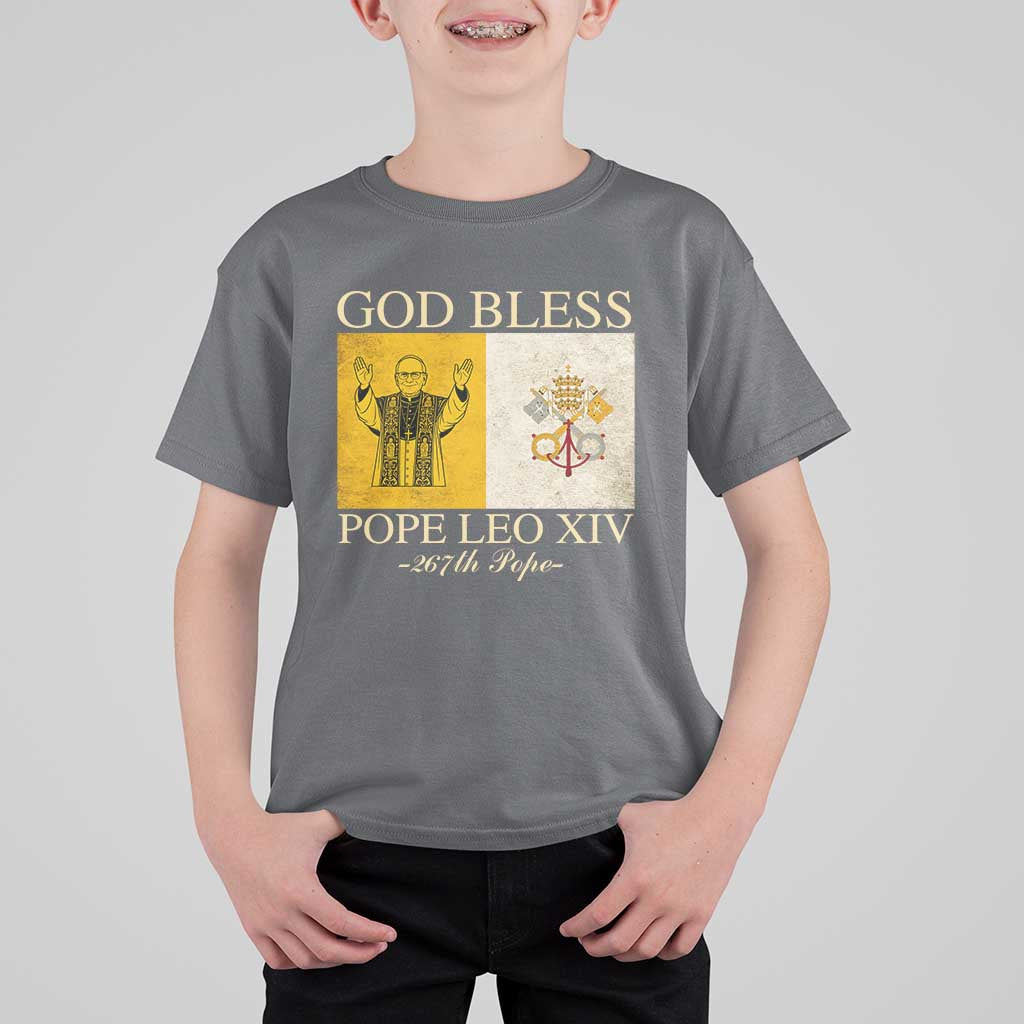 God Bless Pope Leo XIV T Shirt For Kid 267th Pope Vatican Flag