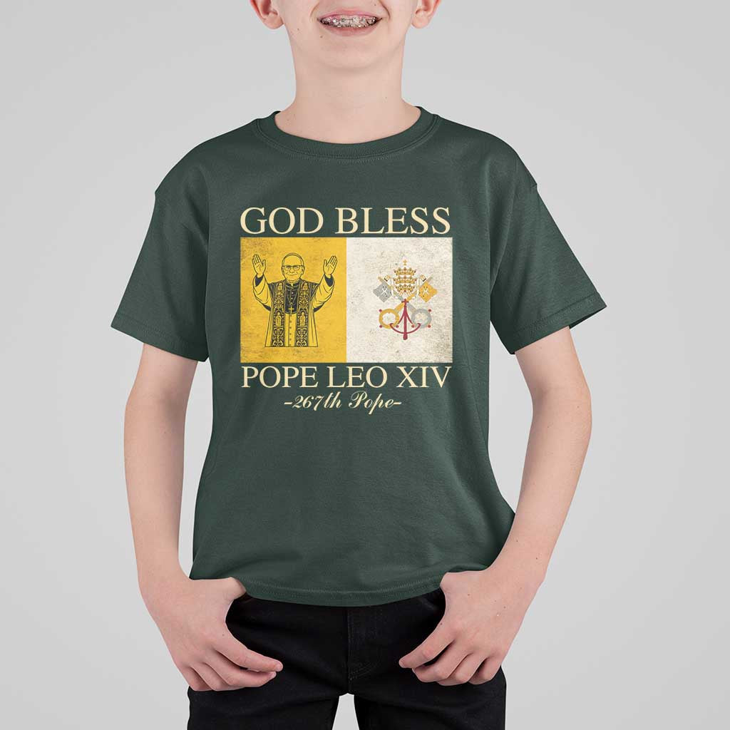 God Bless Pope Leo XIV T Shirt For Kid 267th Pope Vatican Flag