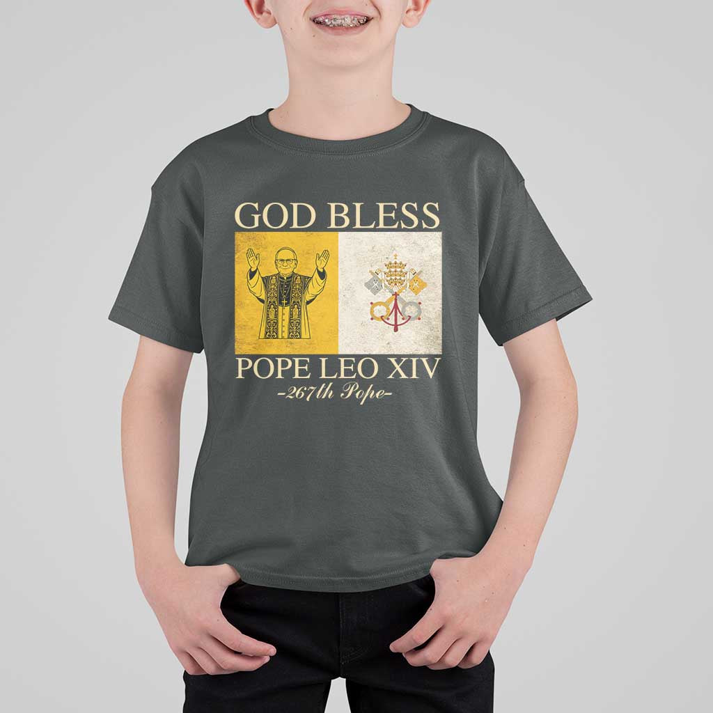 God Bless Pope Leo XIV T Shirt For Kid 267th Pope Vatican Flag