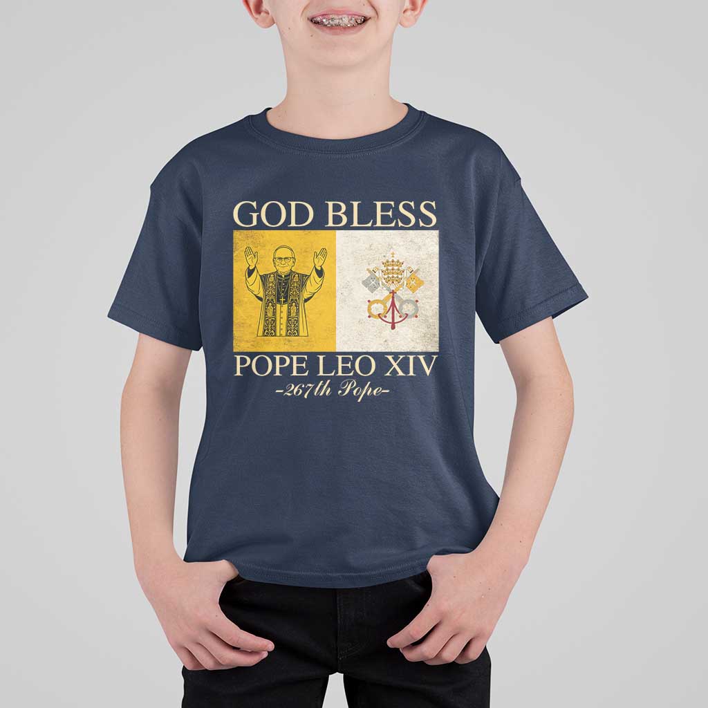 God Bless Pope Leo XIV T Shirt For Kid 267th Pope Vatican Flag