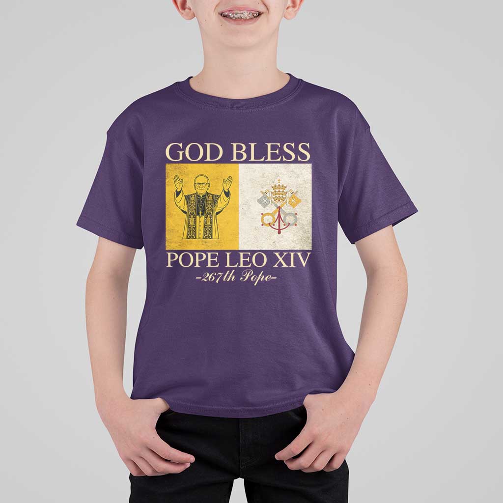 God Bless Pope Leo XIV T Shirt For Kid 267th Pope Vatican Flag