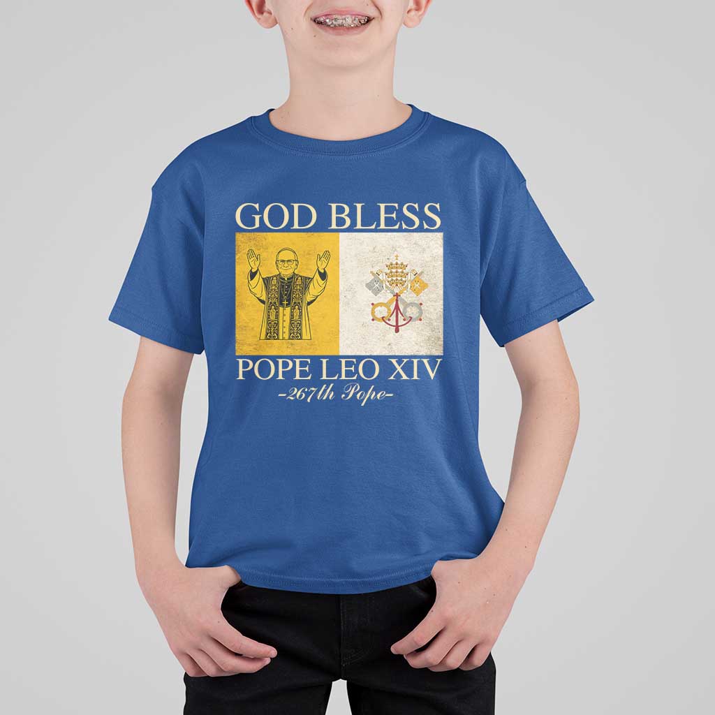God Bless Pope Leo XIV T Shirt For Kid 267th Pope Vatican Flag