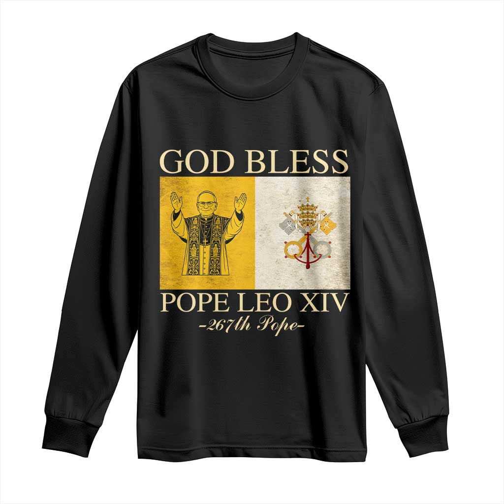 God Bless Pope Leo XIV Long Sleeve Shirt 267th Pope Vatican Flag