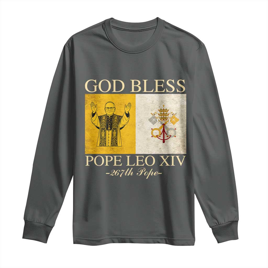 God Bless Pope Leo XIV Long Sleeve Shirt 267th Pope Vatican Flag