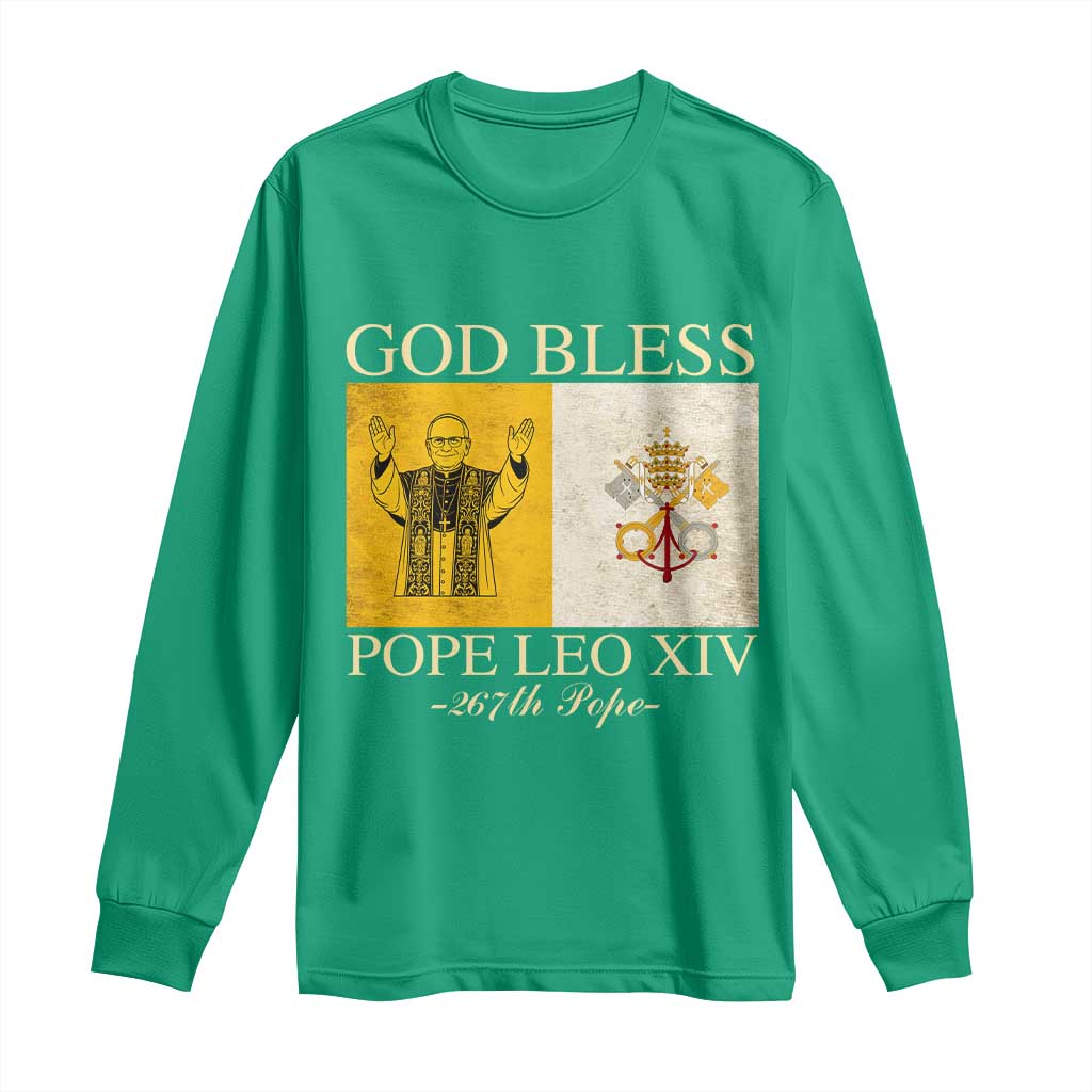 God Bless Pope Leo XIV Long Sleeve Shirt 267th Pope Vatican Flag
