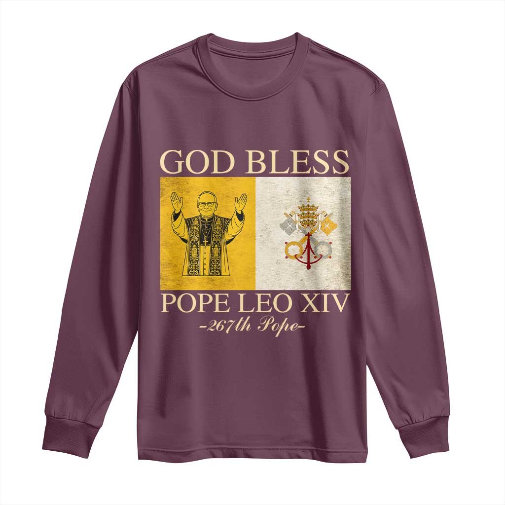 God Bless Pope Leo XIV Long Sleeve Shirt 267th Pope Vatican Flag