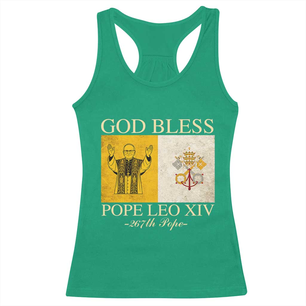 God Bless Pope Leo XIV Racerback Tank Top 267th Pope Vatican Flag