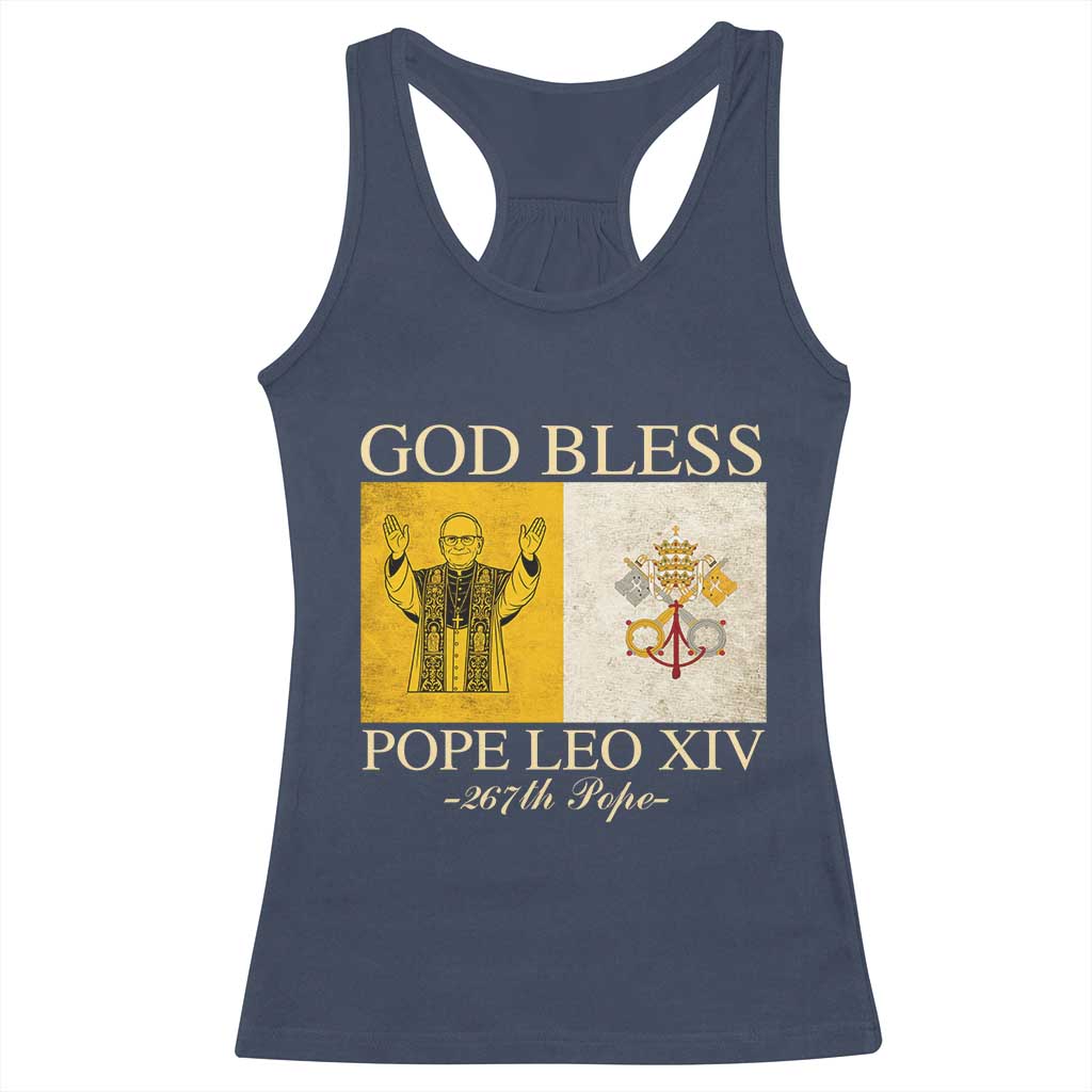 God Bless Pope Leo XIV Racerback Tank Top 267th Pope Vatican Flag