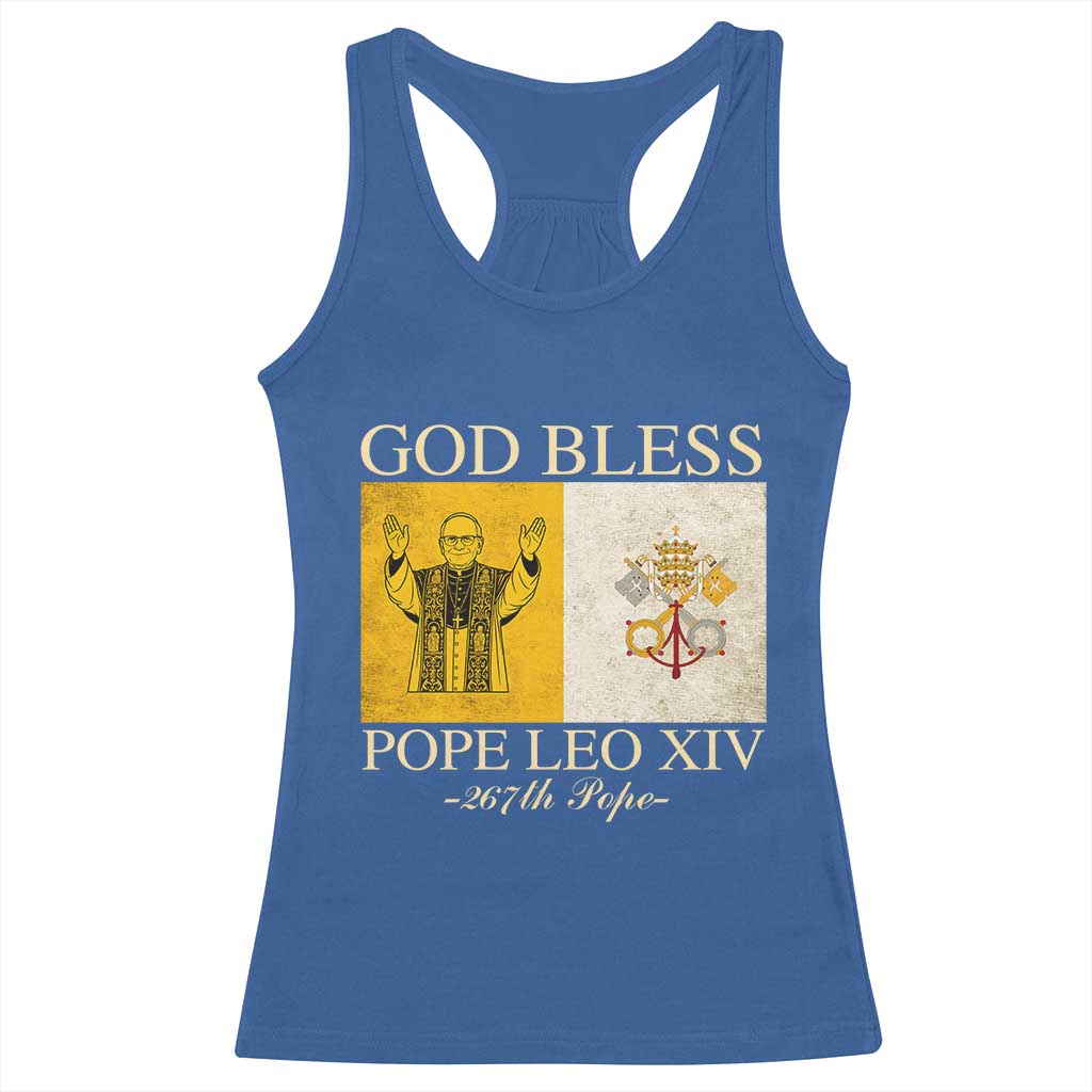 God Bless Pope Leo XIV Racerback Tank Top 267th Pope Vatican Flag