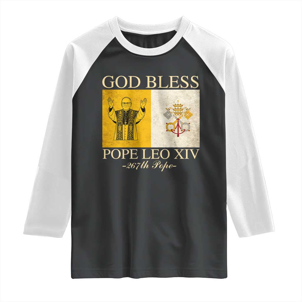 God Bless Pope Leo XIV Raglan Shirt 267th Pope Vatican Flag