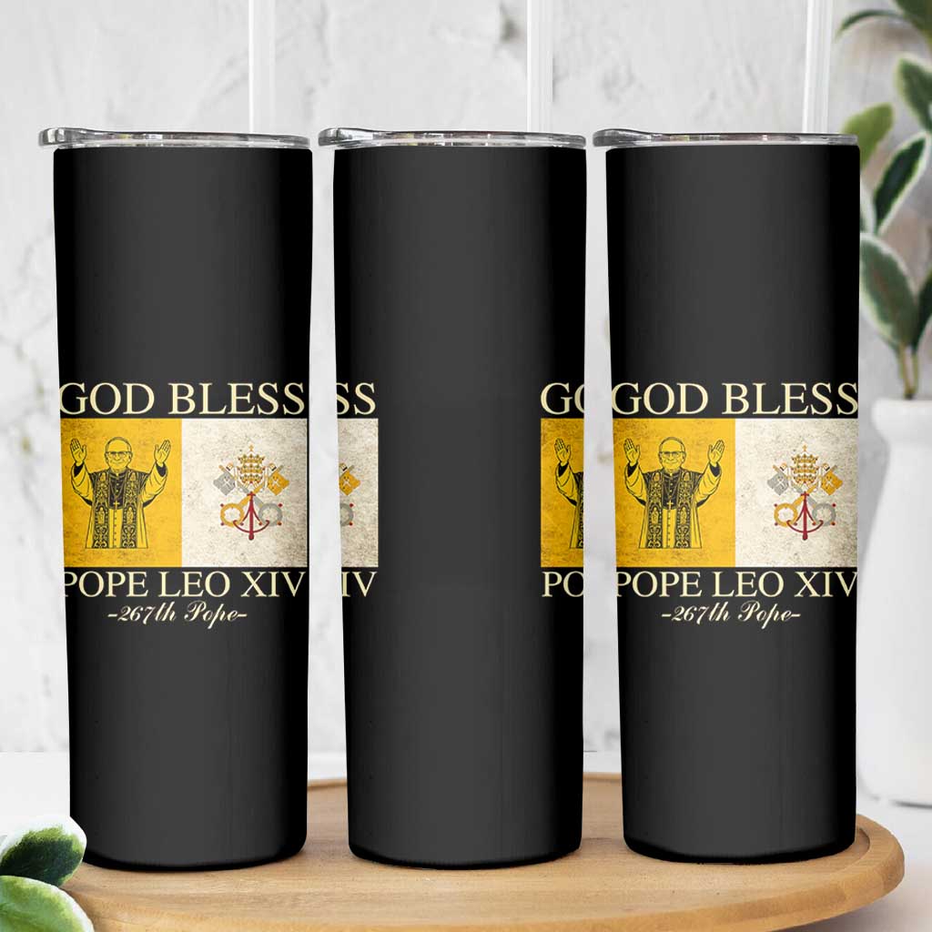 God Bless Pope Leo XIV Skinny Tumbler 267th Pope Vatican Flag