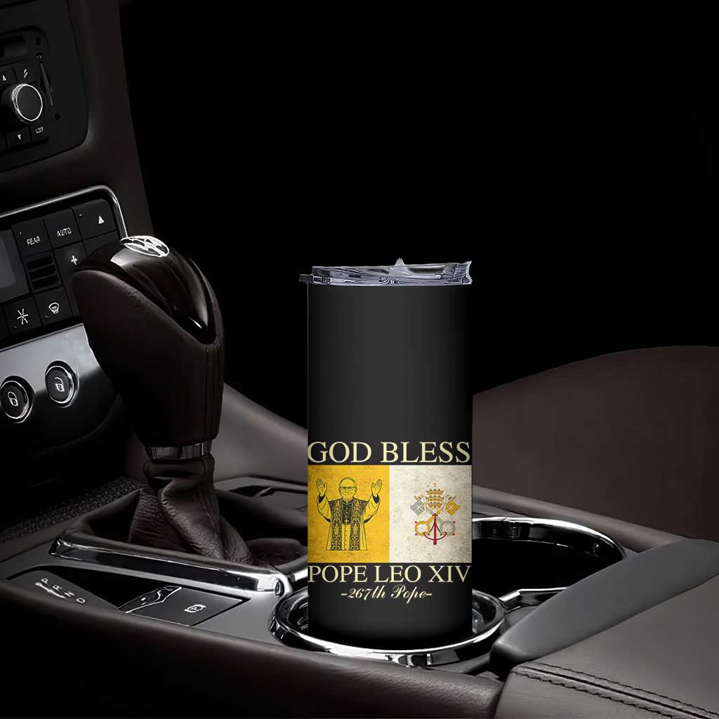 God Bless Pope Leo XIV Skinny Tumbler 267th Pope Vatican Flag