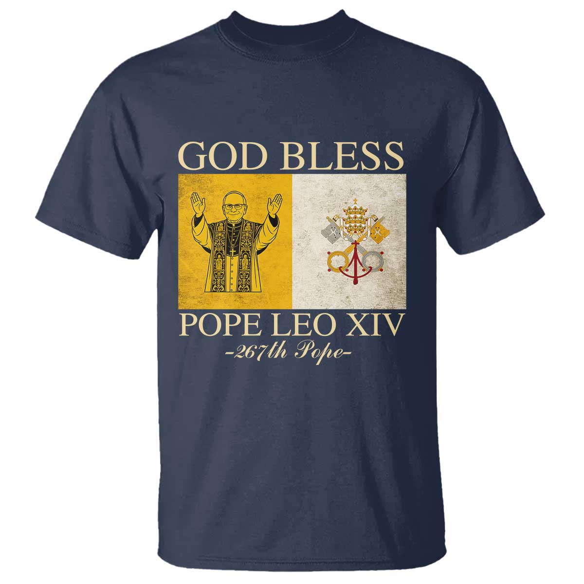 God Bless Pope Leo XIV T Shirt 267th Pope Vatican Flag