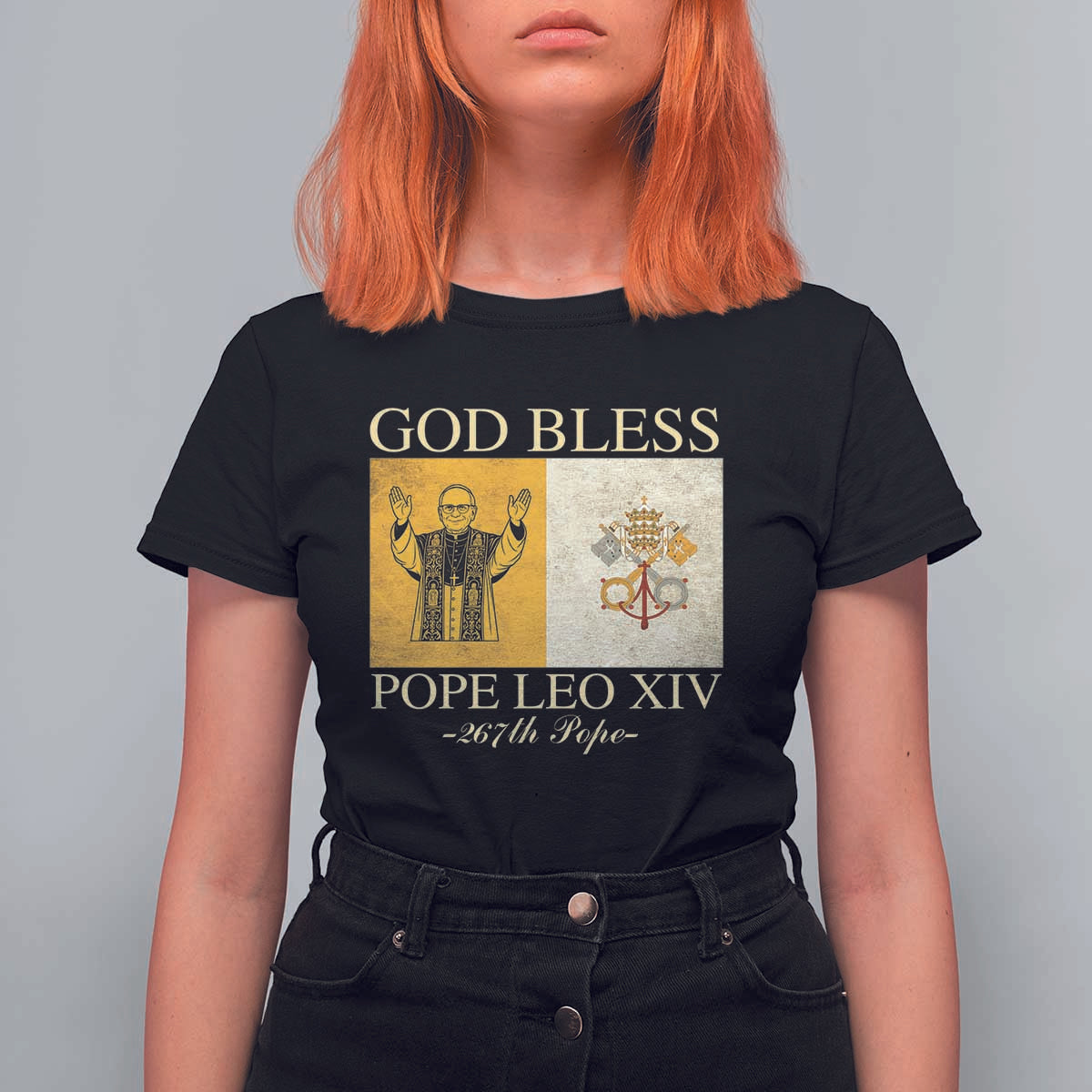 God Bless Pope Leo XIV T Shirt For Women 267th Pope Vatican Flag