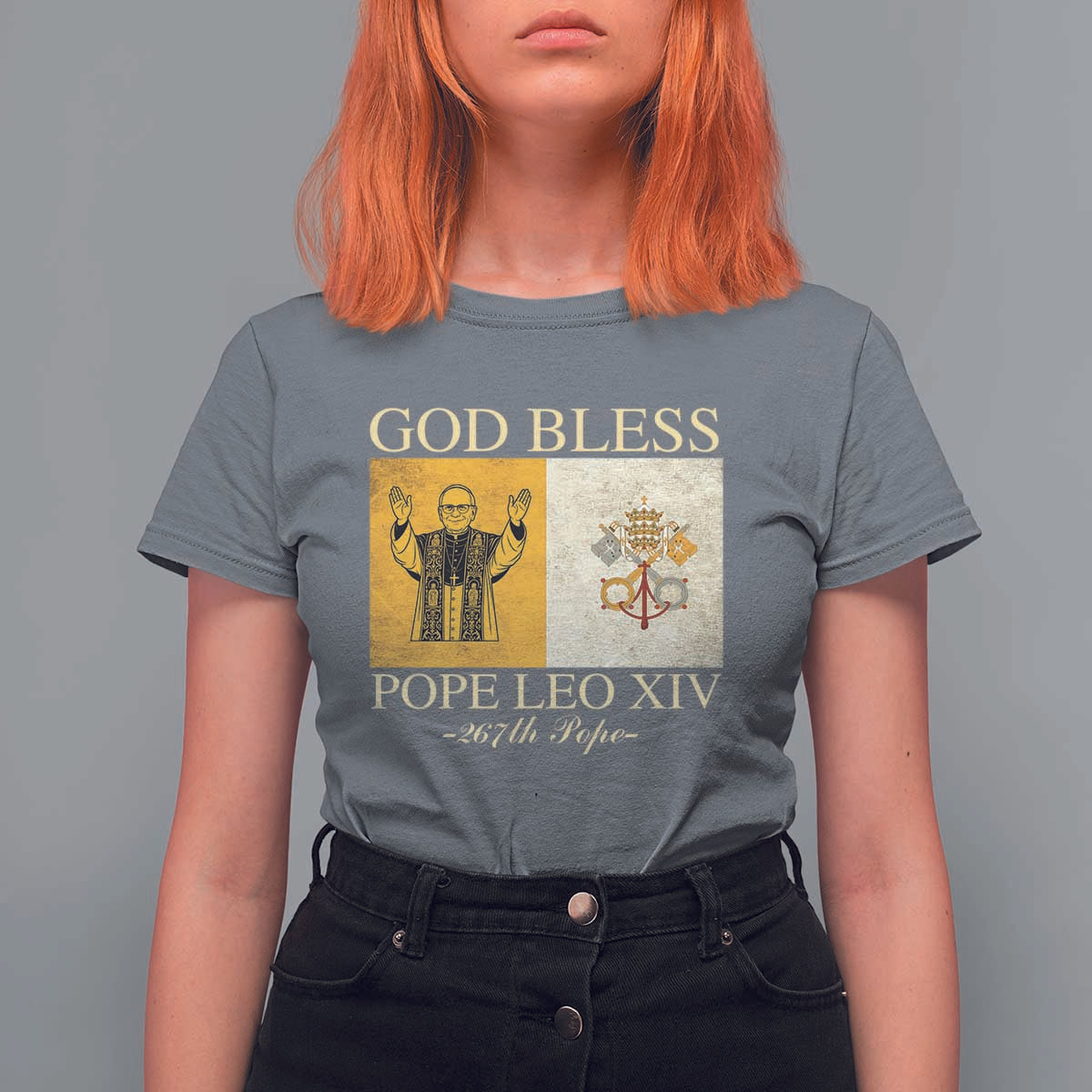 God Bless Pope Leo XIV T Shirt For Women 267th Pope Vatican Flag