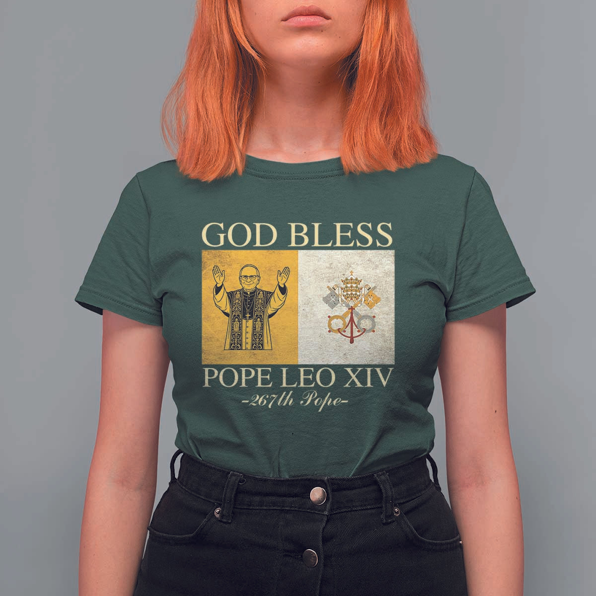 God Bless Pope Leo XIV T Shirt For Women 267th Pope Vatican Flag