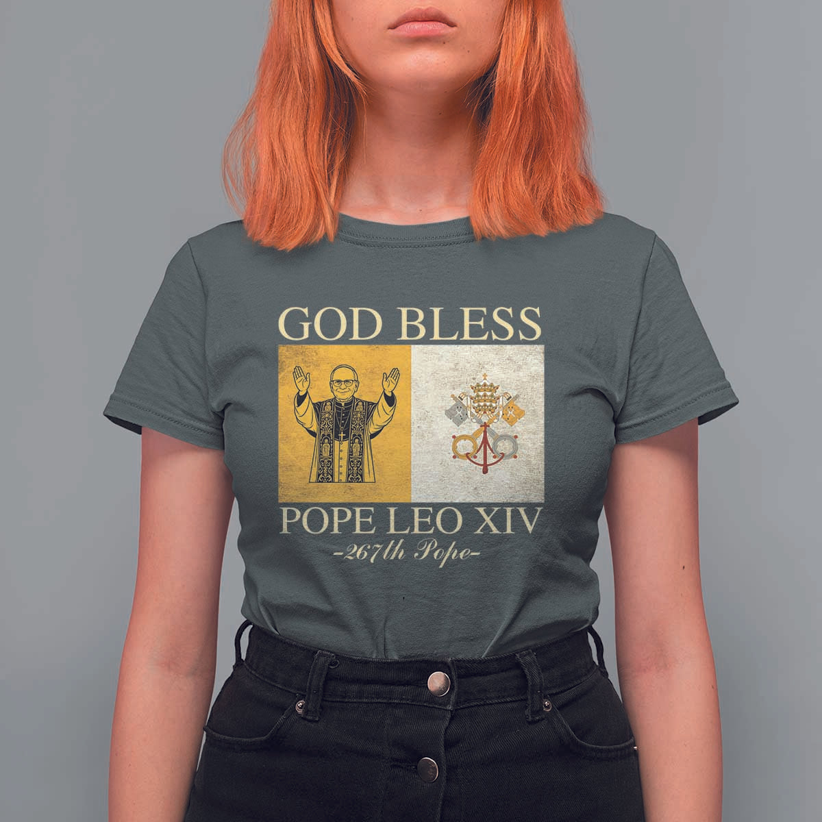 God Bless Pope Leo XIV T Shirt For Women 267th Pope Vatican Flag