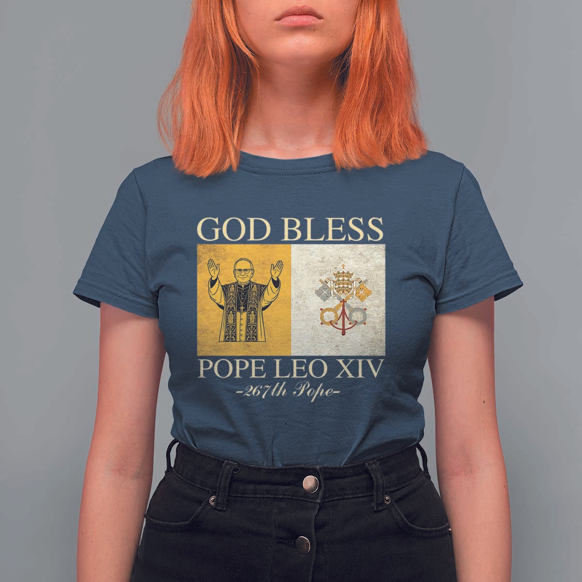 God Bless Pope Leo XIV T Shirt For Women 267th Pope Vatican Flag